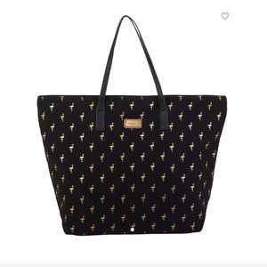 CARIBBEAN JOE BLACK AND GOLD FLAMINGO VACATION TOTE BAG